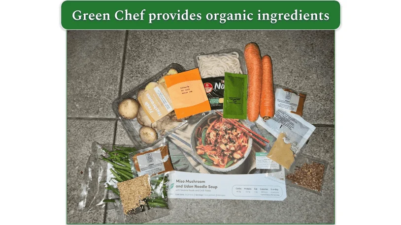 Raw ingredients for Green Chef’s Miso Noodles