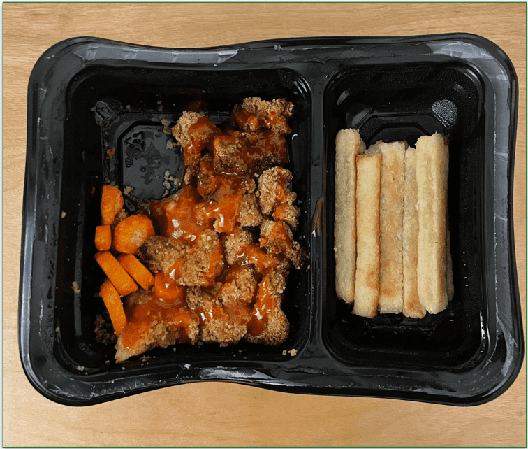 Buffalo Cauliflower Florets with Yucca Fries and Carrot Coins by Eat Clean