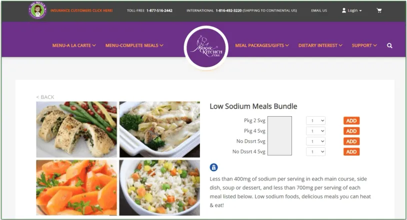 Screenshot of Magic Kitchen's Low Sodium Meals Bundle