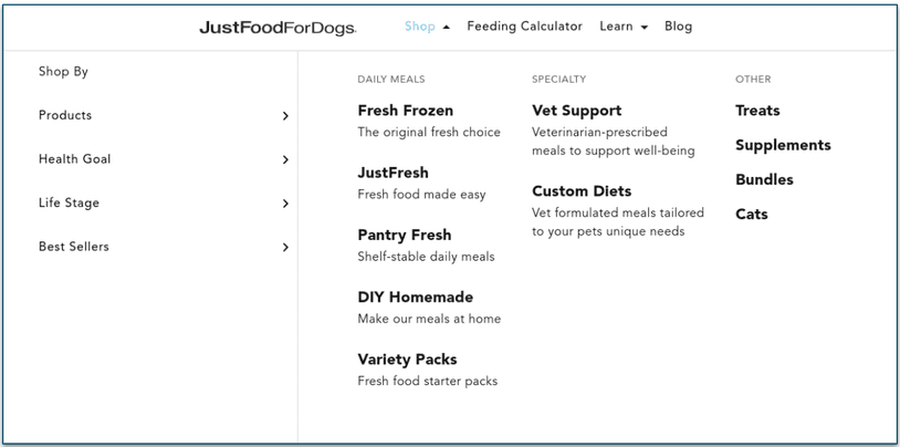 JustFoodForDogs offers plenty of menu options