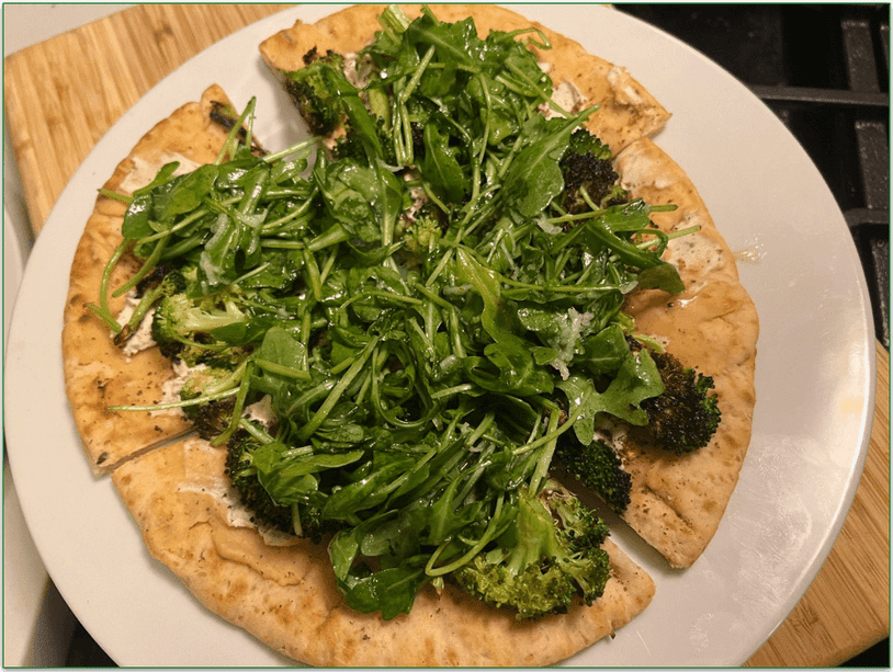Roasted Broccoli Flatbreads with Cashew Cream Cheese and Arugula by Purple Carrot
