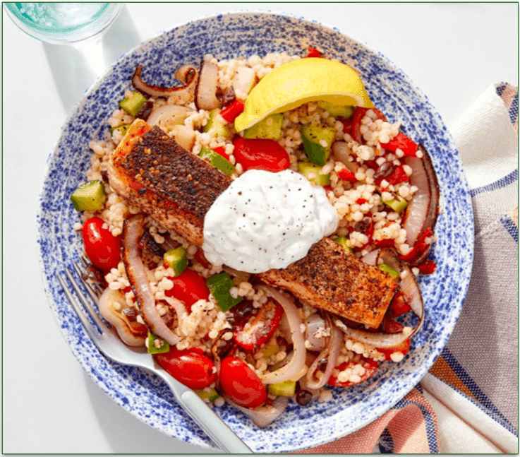 Blue Apron's Crispy Skin Salmon with Couscous, Tomatoes & Labneh