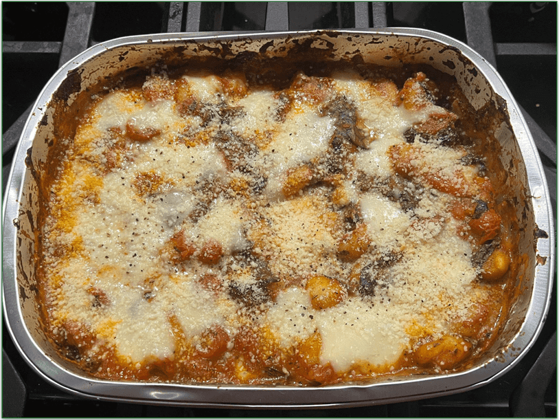 Blue Apron's Cheesy Gnocchi in an oven-ready tray