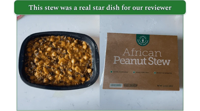 African Peanut Stew in microwaveable box next to the packaging