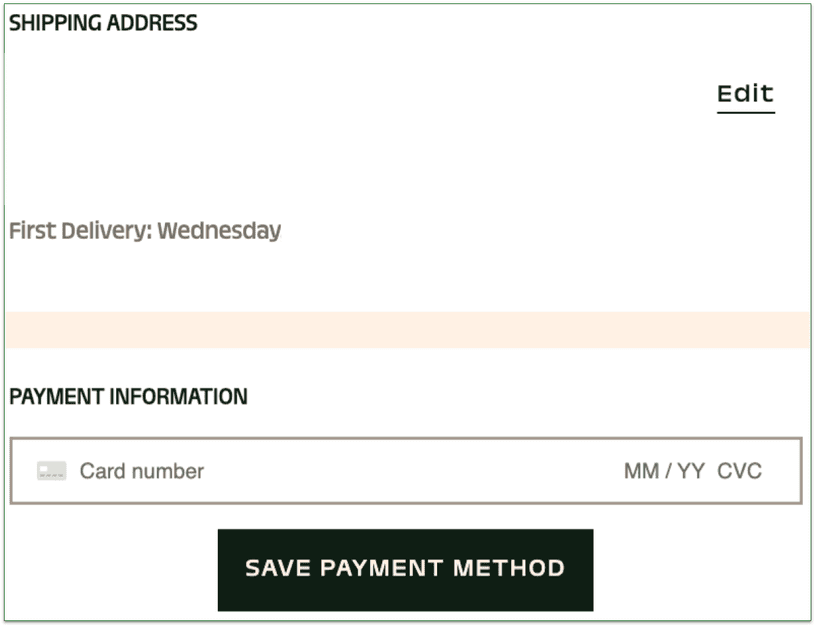 a screenshot of splendid spoon's shipping address confirmation and payment information page