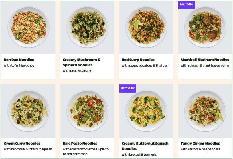 a screenshot of splendid spoon's noodle menu