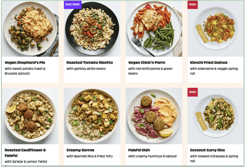 a screenshot of splendid spoon's hearty Dishes menu