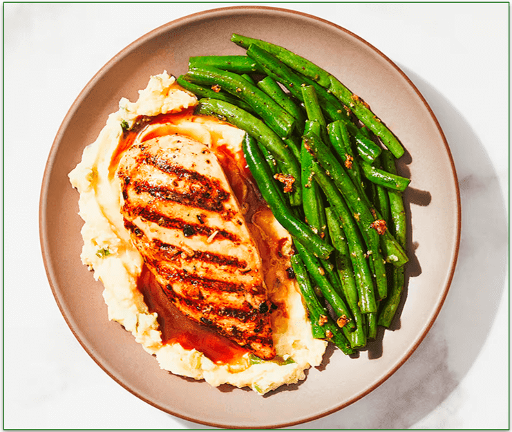 Roasted Garlic Chicken with Sour Cream and Onion Mashed Potatoes and Green Beans by Factor