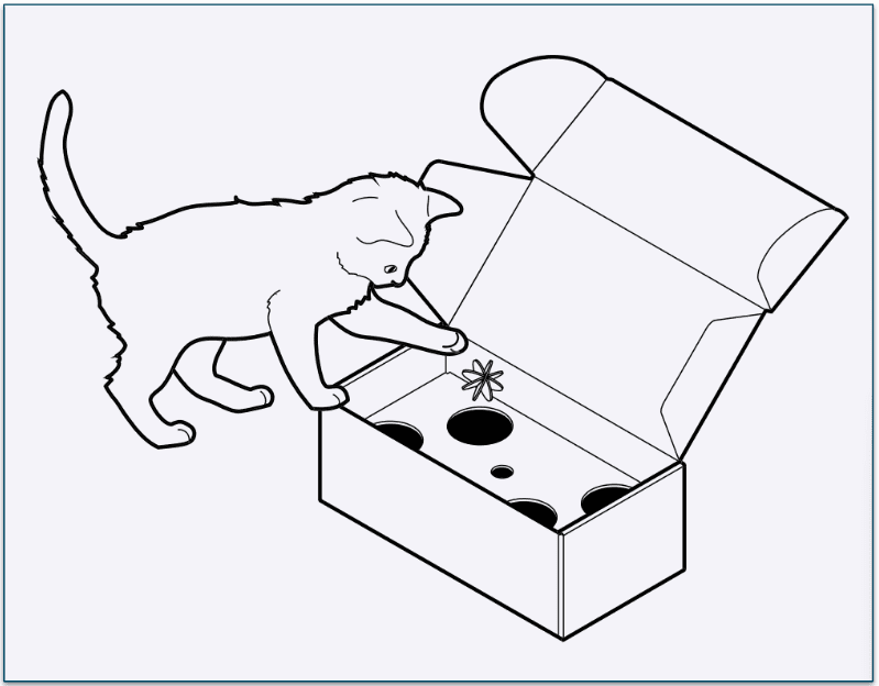 line drawing of a cat playing with a toy created out of the Cat Person starter box