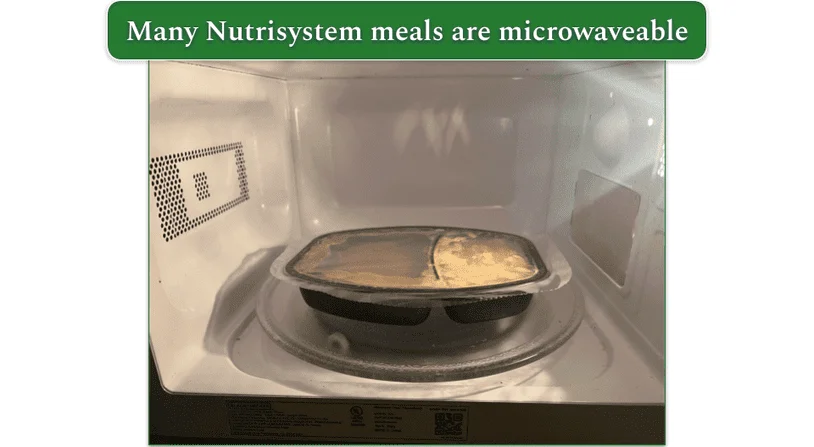 A Nutrisystem meal being heated in the microwave
