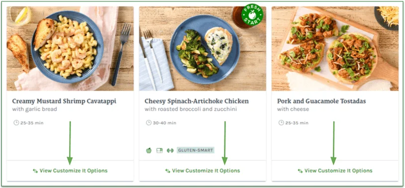 Screenshot of Home Chef's protein customization button