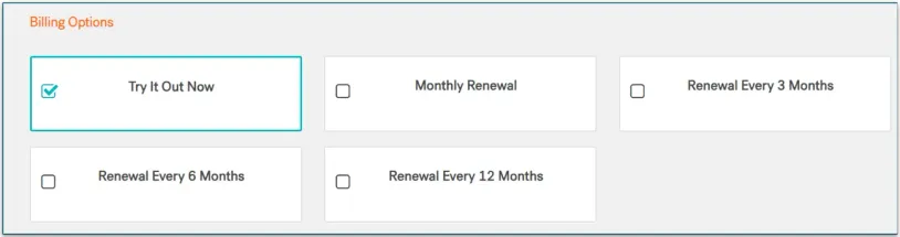 Screenshot of billing options
