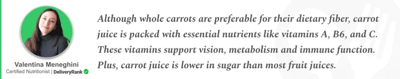 Quote about the benefits of carrot Juice from DeliveryRank's Nutritionist