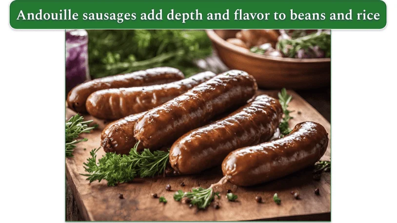 several andouille sausages on a wooden serving platter