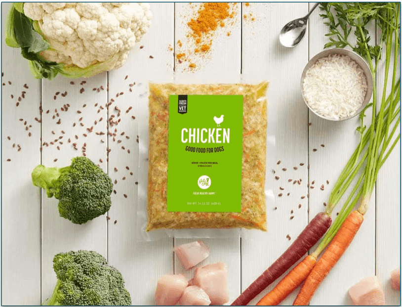 The Fresh Chicken recipe in a pack surrounded by its fresh ingredients