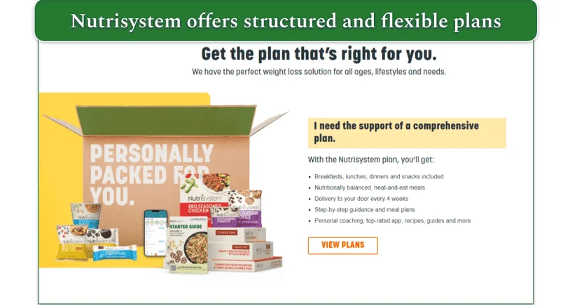 Screenshot of details about Nutrisystem's structured plans