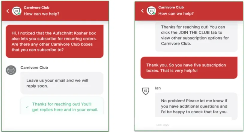 A conversation with Carnivore Club's chat bot