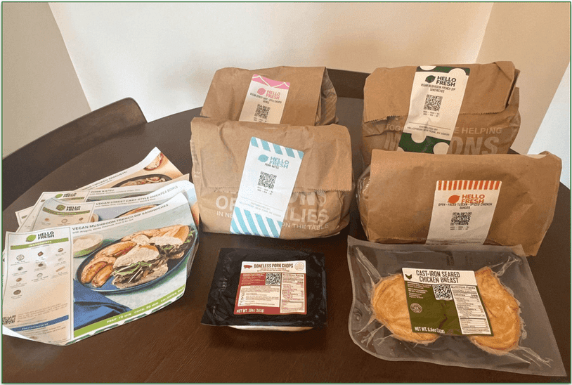 4 HelloFresh recipe kits on a table