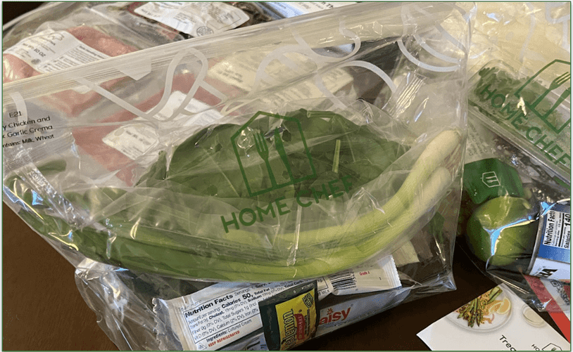 Photo of Home Chef's recipe ingredients in a plastic bag