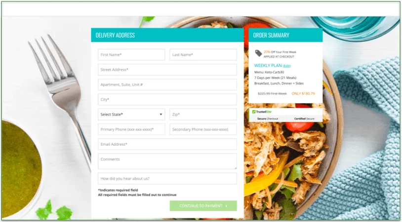Diet-to-Go's shipping details page