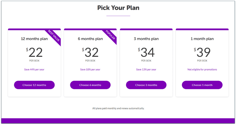Plan and pricing options for PupBox