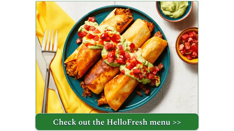 HelloFresh's Hall of Fame Fully Loaded Pork Taquitos with Pico de Gallo, Creamy Guacamole & Hot Sauce