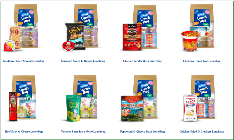 Yumble's menu offers pre-packed Lunchbags