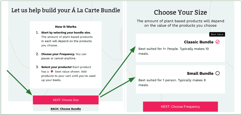 The à la carte bundle size selection page during signup