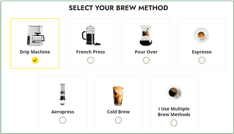 Screenshot of brew method options during signup
