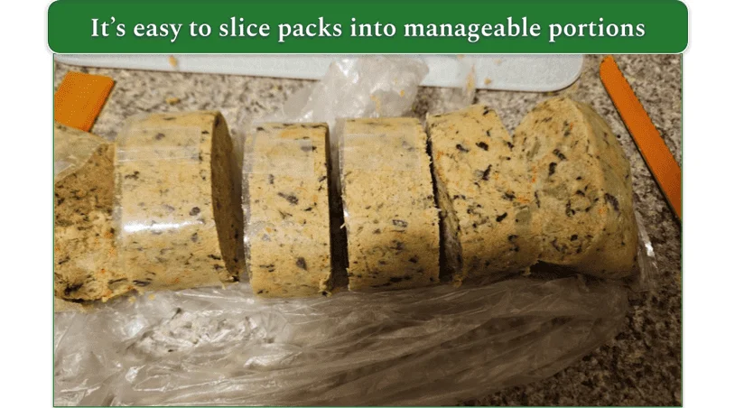 The Farmer's Dog meal pack sliced into portions