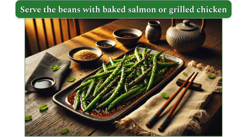 Asian-Style Roasted Green Beans served on a tray