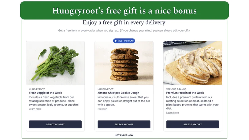 Screenshot of Hungryroot’s choose your free gift page