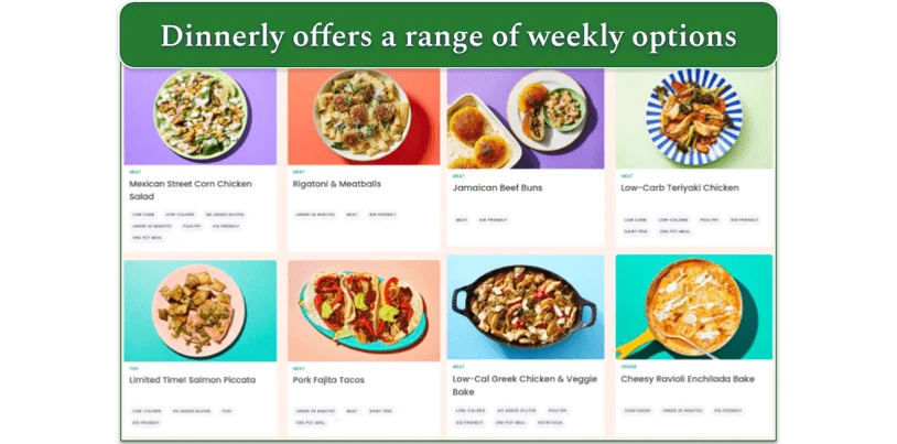 Screenshot of Dinnerly's menu