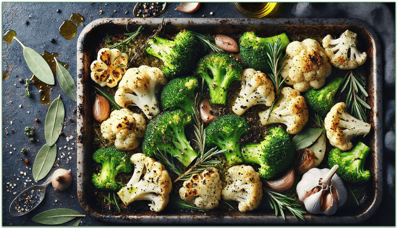 image of broccoli and cauliflower with garlic and olive oil
