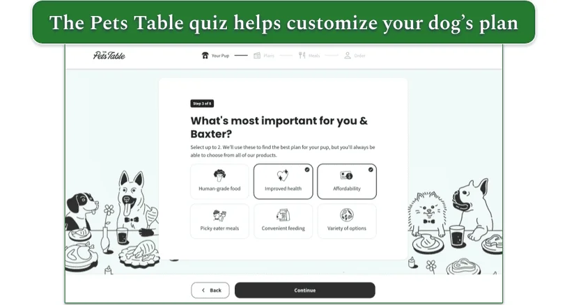 Screenshot of The Pets Table quiz step 3