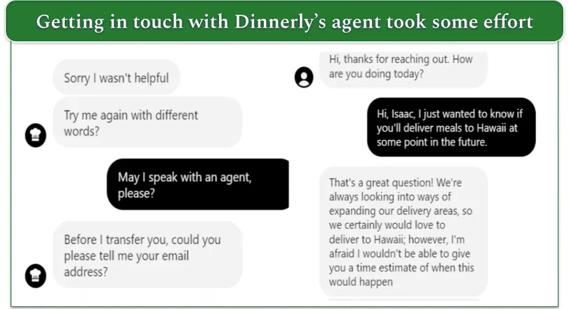 Communicating with Dinnerly's customer support