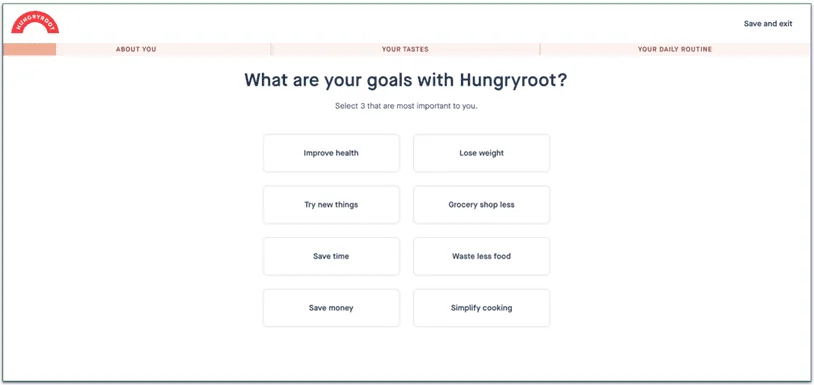 The first step in Hungryroot's intro questionnaire