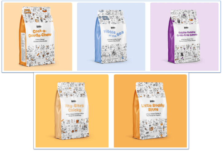 Image showing the 5 kibble options from Bark food