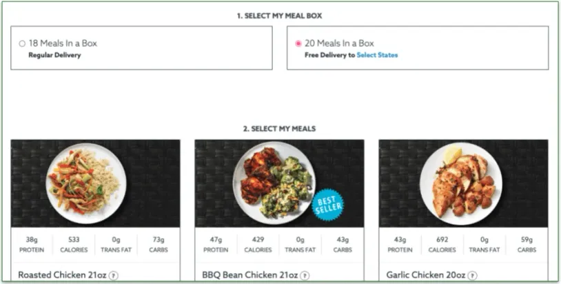 a screenshot of mealpro's meal box sizes