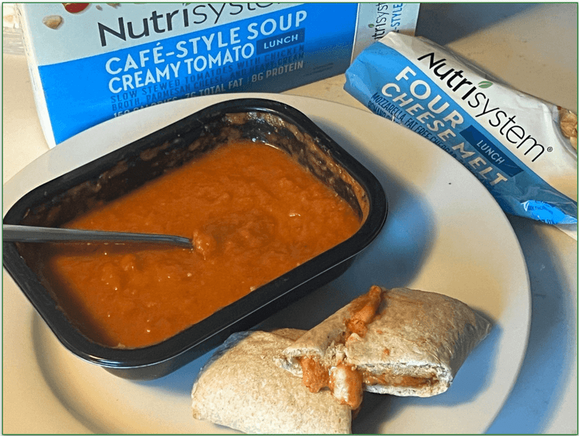 Nutrisystem tomato soup and four cheese wrap