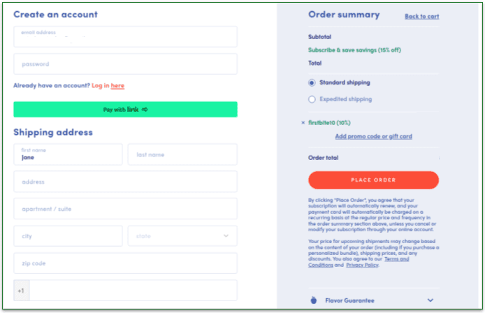Create your account with the first order