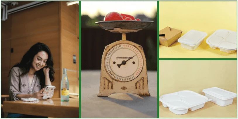 Colage of the apps, tools, and other tips one can use for portion control