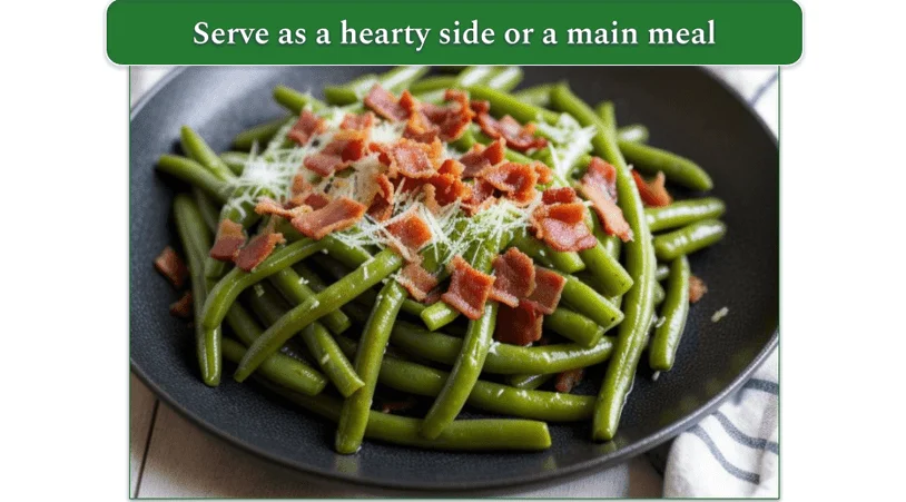 Green Beans & Bacon dish served on a plate
