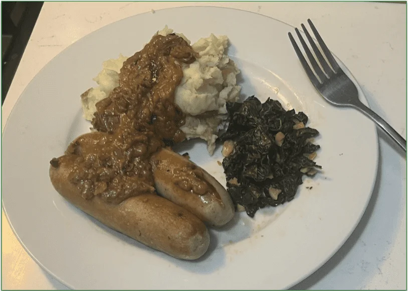 Photo of Marley Spoon's Bratwurst with Caramelized Onion Sauce recipe cooked and plated