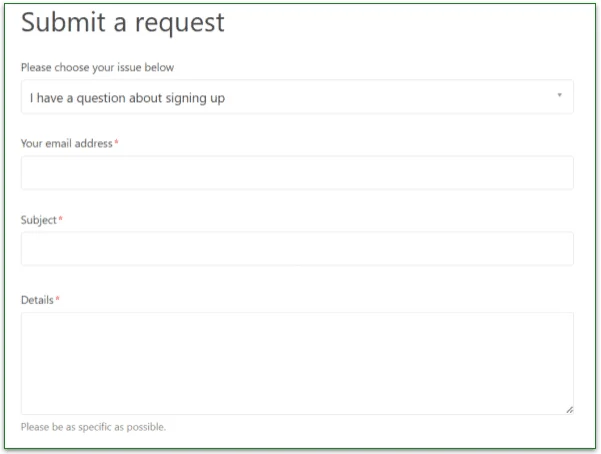 Thistle's customer support request online form
