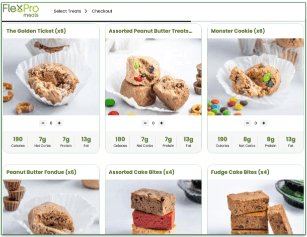a screenshot of flexpro meals' power bakery items
