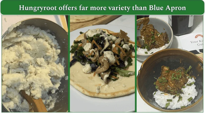 A depiction of three of Hungryroot's recipes.