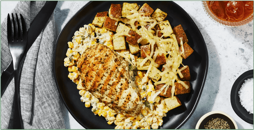 Factor's Creamed Corn Chicken with Roasted White Cheddar Potatoes