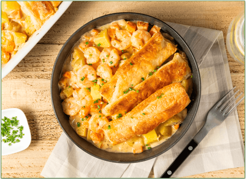 Home Chef's Chesapeake-Style Shrimp Pot Pie with Puff Pastry Crust