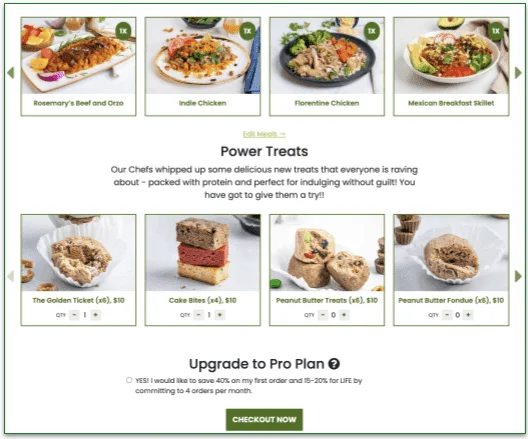 a screenshot if flexpro meals's meal selection screen